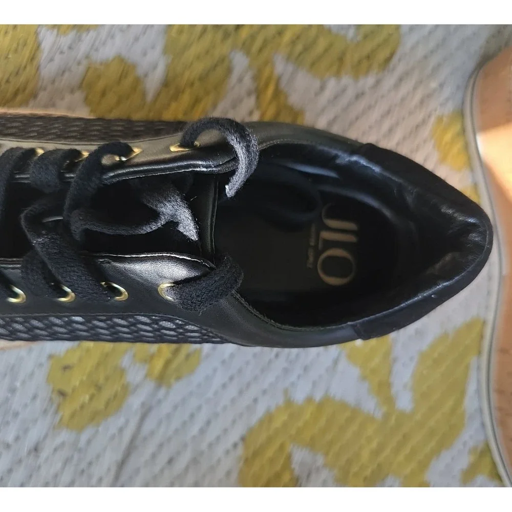 JLO Jennifer Lopez Espadrille Platform Sneakers Black Cork JL-LAURN 7.5